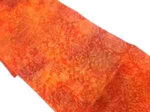 リサイクル　ふくれ織縞に草花模様織出し暈し袋帯